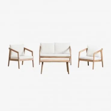 Conjunto De Jardim Kaela Com Sofá, 2 Poltronas E Mesa De Centro Em Madeira De Acácia 2 Lugares - Sklum