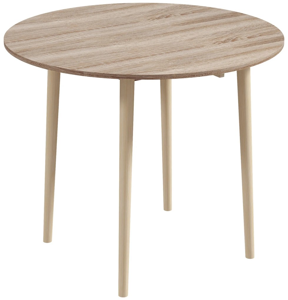 HOMCOM Mesa de Jantar Dobrável com 2 Abas Mesa Redonda Extensível Compacta com Pernas de Madeira Ø89x73,5 cm | Aosom Portugal