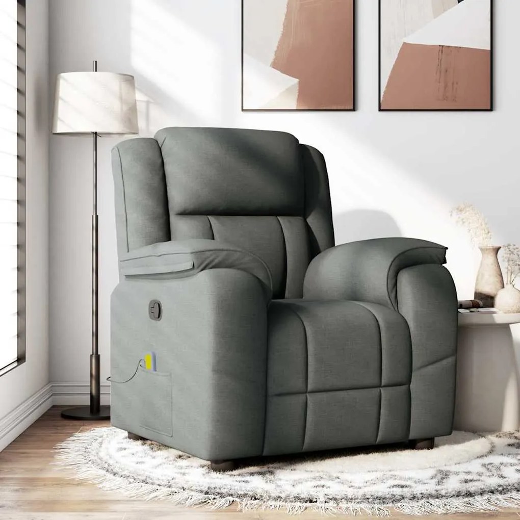 vidaXL Poltrona de massagens reclinável tecido cinzento-escuro