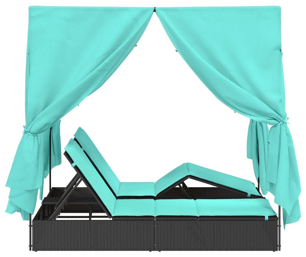 Double Sun Lounger Conjunto de 2 Preto e Turquesa