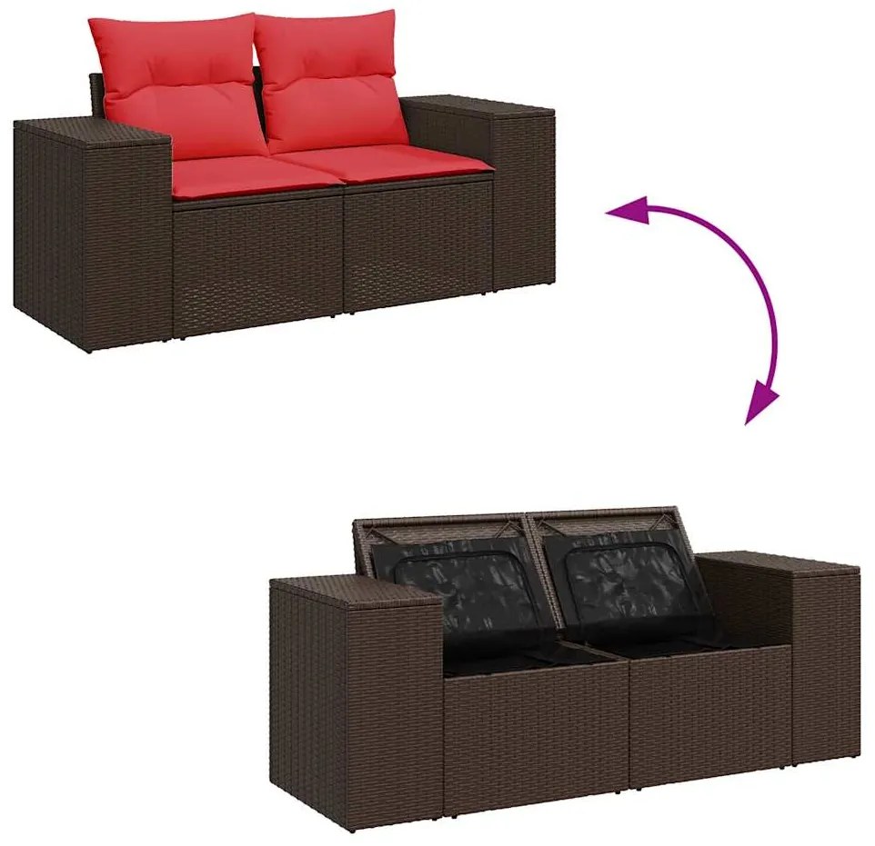 9 pcs conj. sofás jardim c/ almofadões vime PE/acácia castanho