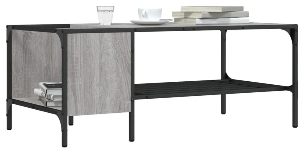 vidaXL Mesa de centro c/ prateleira derivados madeira cinzento sonoma