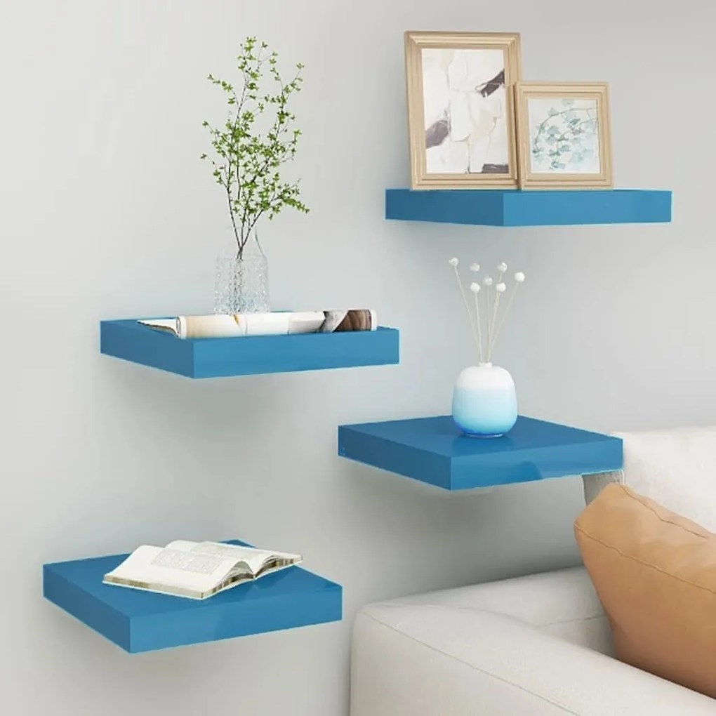 vidaXL Prateleiras de parede suspensas 4 pcs 23x23,5x3,8 cm MDF azul