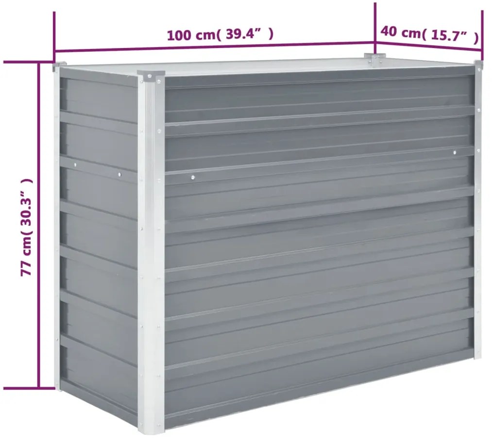 Canteiro elevado de jardim aço galvanizado 100x40x77cm cinzento