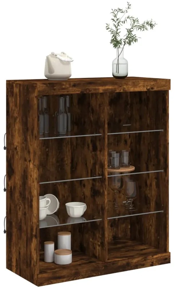 Aparador com luzes LED 81x37x100 cm carvalho fumado
