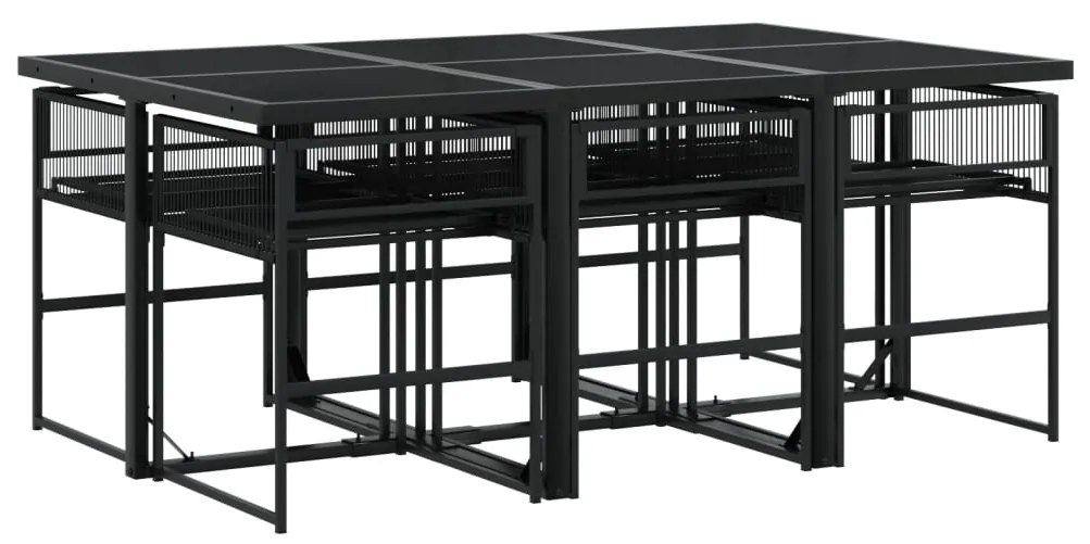 7 pcs conjunto de jantar p/ jardim c/ almofadões vime PE preto