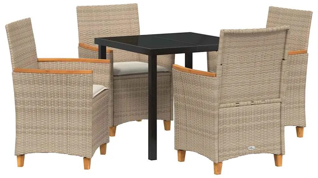 Conjunto de Jantar de Jardim com 5 Peças e Almofadas Bege em Poliratta