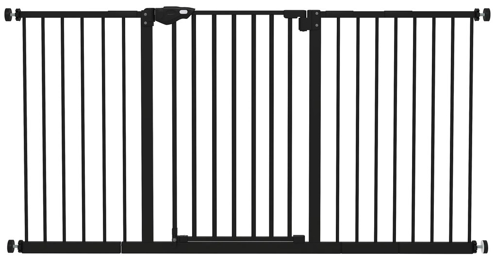 PawHut Barreira de Segurança Extensível para Portas e Escadas com Fechamento Automático e Sistema de Duplo Bloqueio 74-147,5x76,2 cm Preto