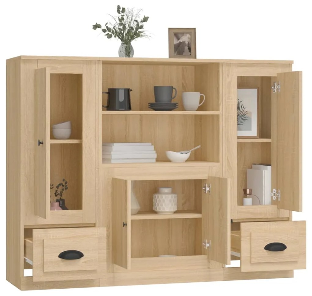 Aparadores altos 3 pcs derivados de madeira cor carvalho sonoma