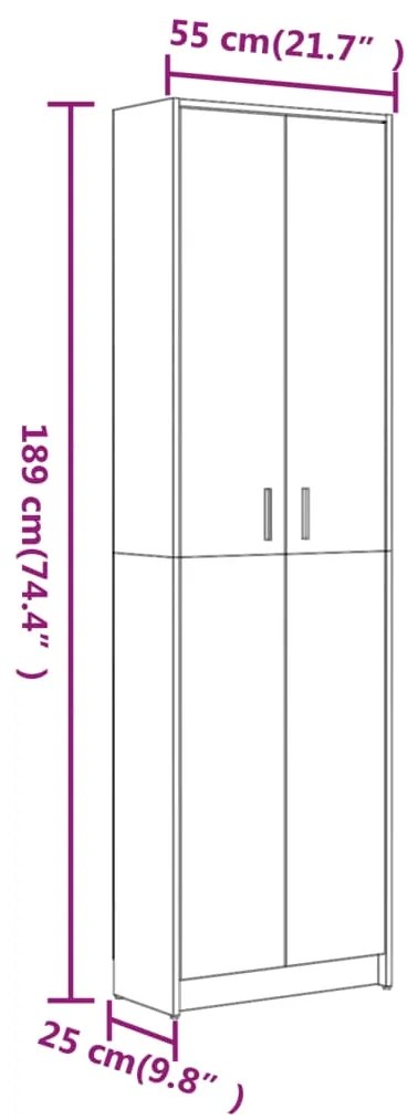 Roupeiro corredor 55x25x189 cm deriv. madeira carvalho castanho