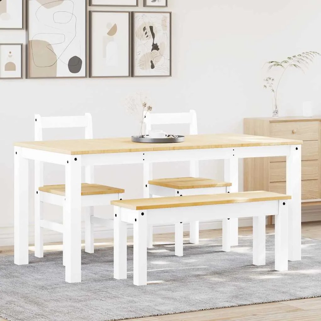 vidaXL 4 pcs conjunto de jantar Panama madeira pinho maciça branco