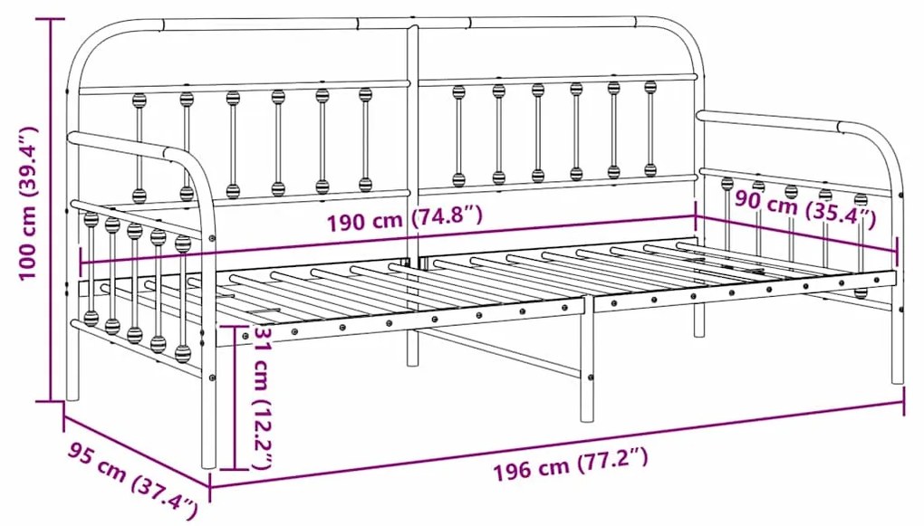 Estrutura de cama vidaXL Branca 90x190 cm Aço