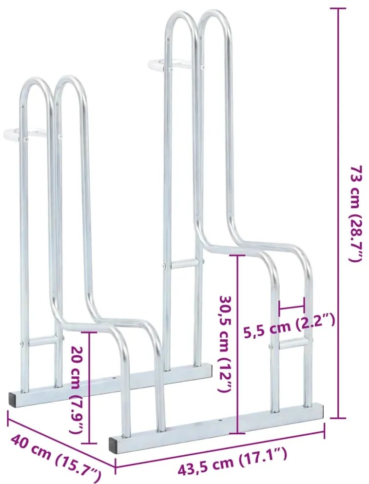 Suporte independente para 2 bicicletas aço galvanizado