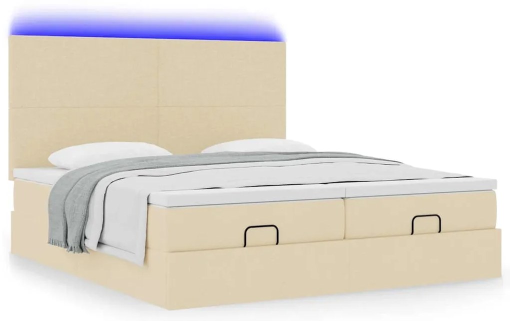 Estrutura de cama otomana com colchões tecido creme 200x200cm