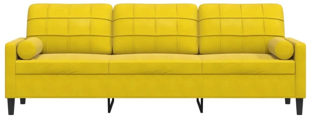 Sofá 3 lugares c/ almofadas decorativas 210 cm veludo amarelo