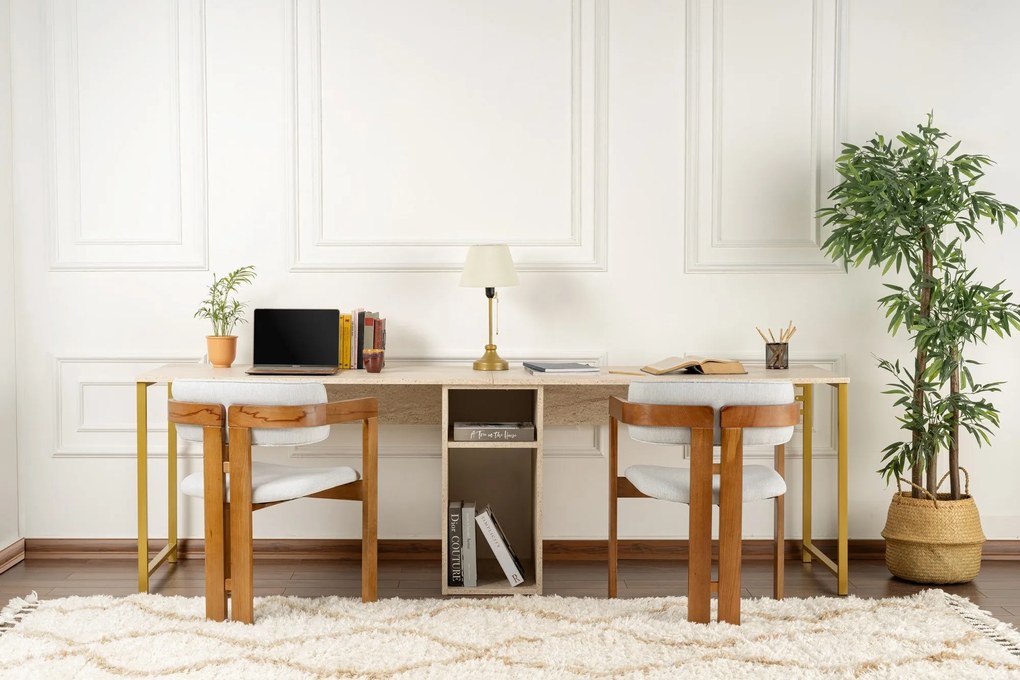 Secretária Twin Study Desk – Travertine Gold – 240 cm x 74 cm x 60 cm