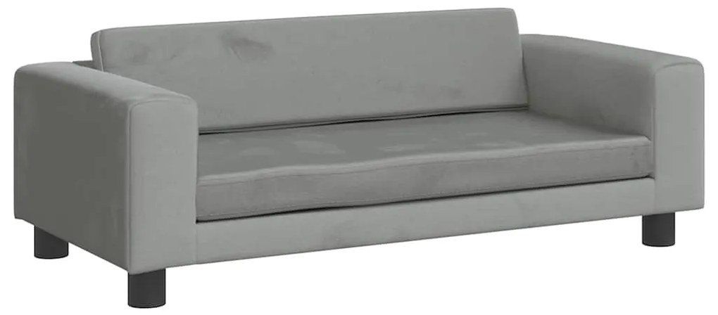 Sofá infantil com apoio de pés 100x50x30 cm veludo cinza-claro