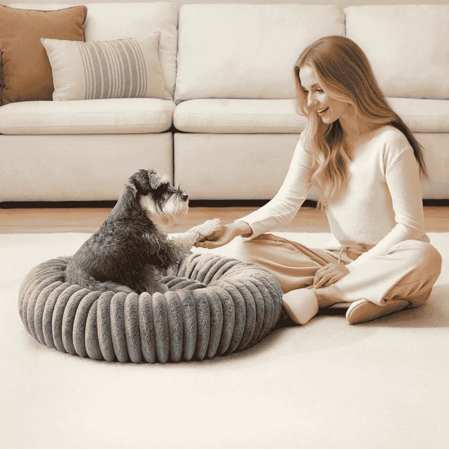 Cama para cães com 70 cm de diâmetro, lavável, cinzento