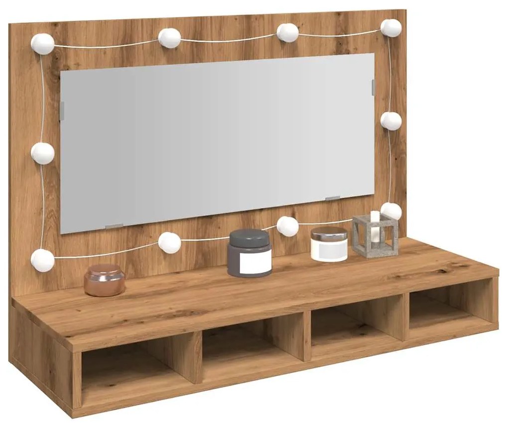 Toucador de Parede com Luzes LED - 90x31,5x62 cm - Carvalho Artisiano