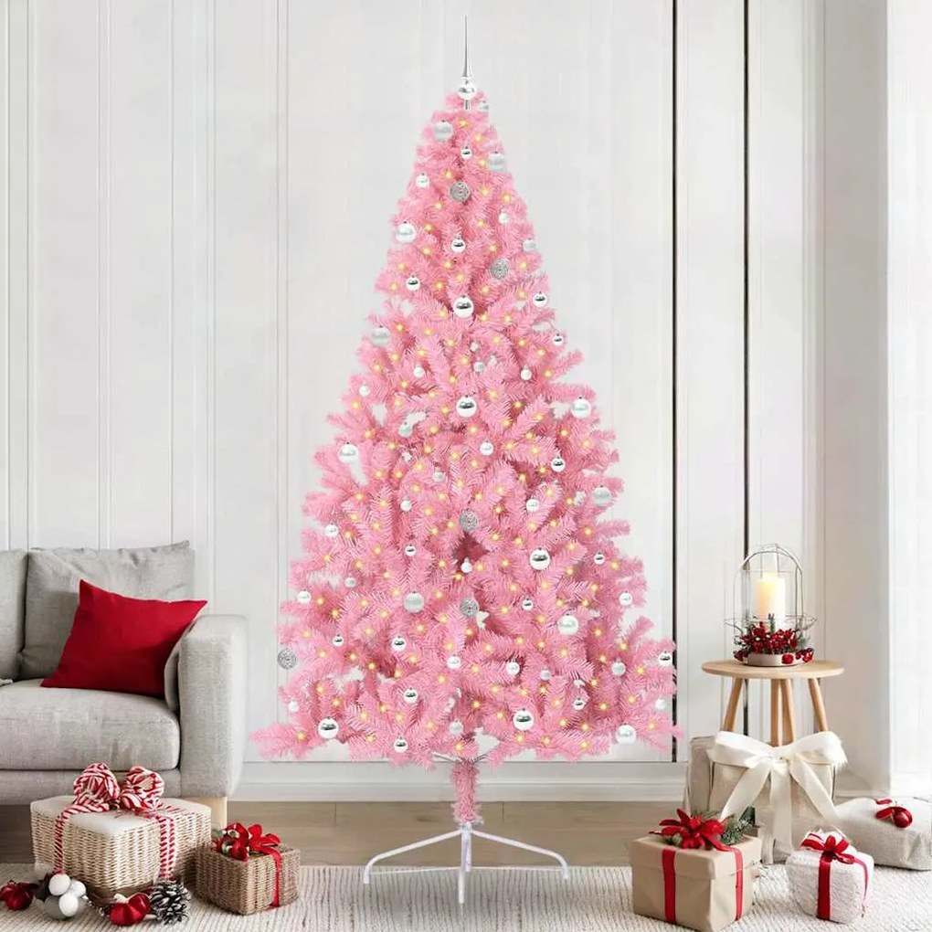 vidaXL Árvore de Natal Artificial Pré-iluminada Rosa 240 cm PVC