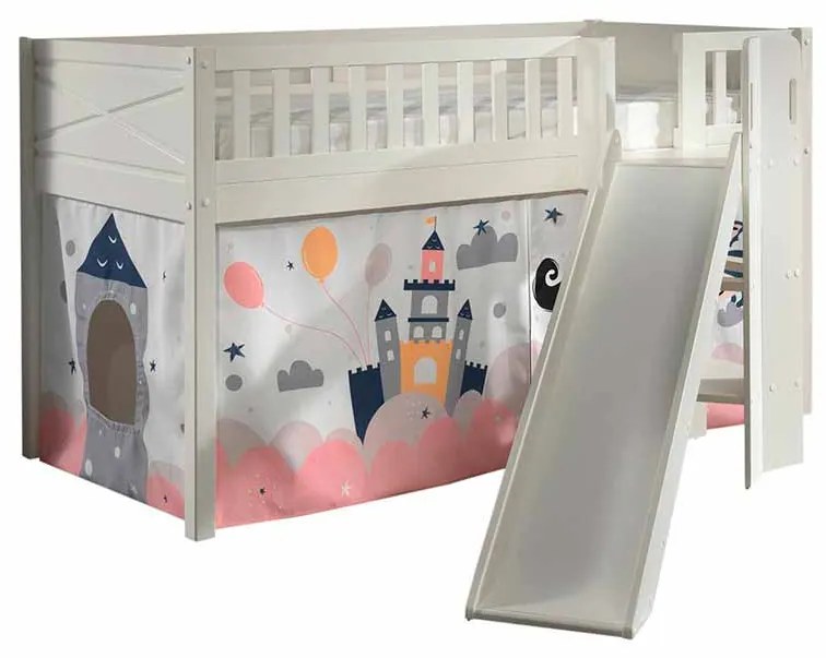 Conjunto cama Infantil SCOTT + escorrega + cortina de brincar Princesa Sofia Branca