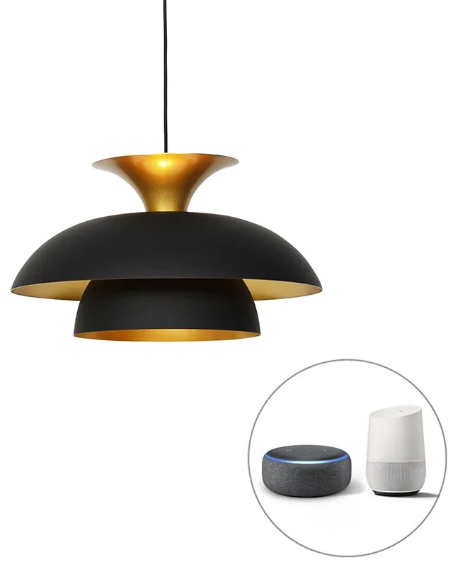 LED Candeeiro de suspensão inteligente preto com dourado incl. Wifi G95 - Titus Moderno