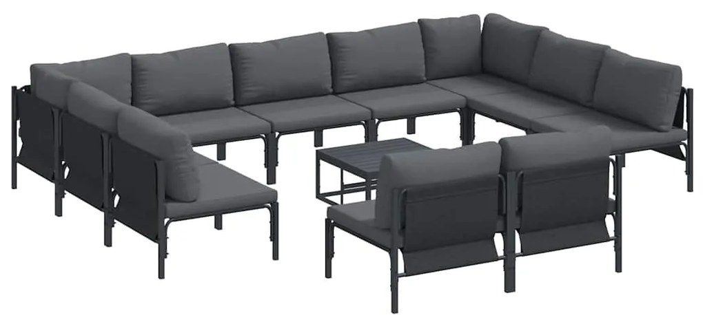 Conjunto de Sofá de Jardim 12 pcs Cinzento-escuro Aço
