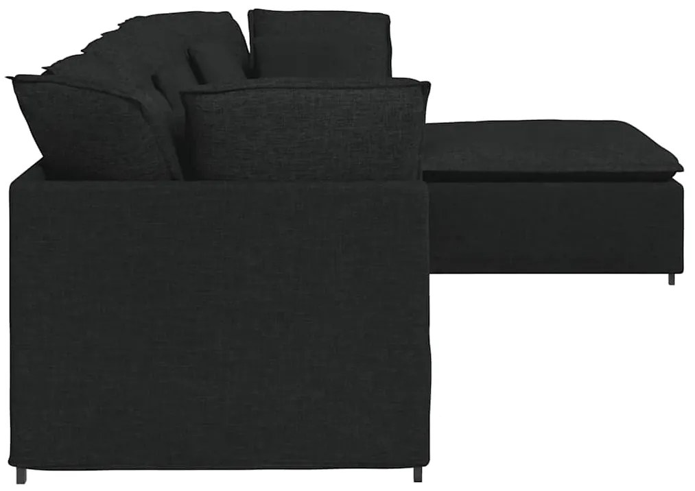Sofá modular com pufes e almofadas tecido preto