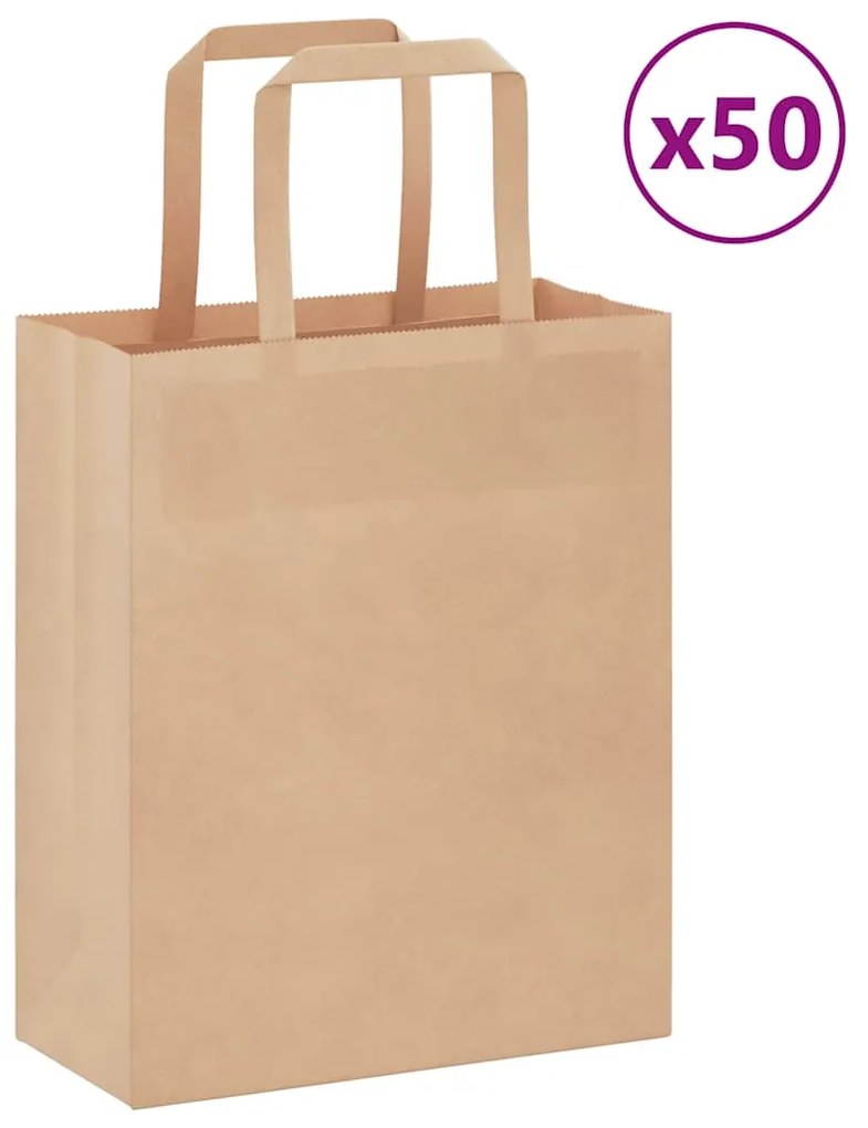 vidaXL Sacos de papel 50 unid com alças castanho 18x8x22 cm