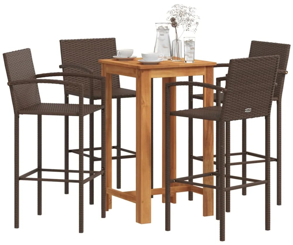 vidaXL 5 pcs conjunto de bar p/ jardim acácia maciça/vime PE castanho