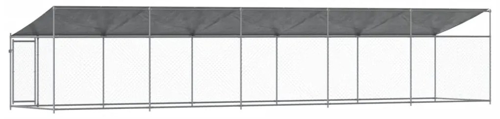 Jaula para cão com telhado/porta 10x2x2m aço galvanizado cinza