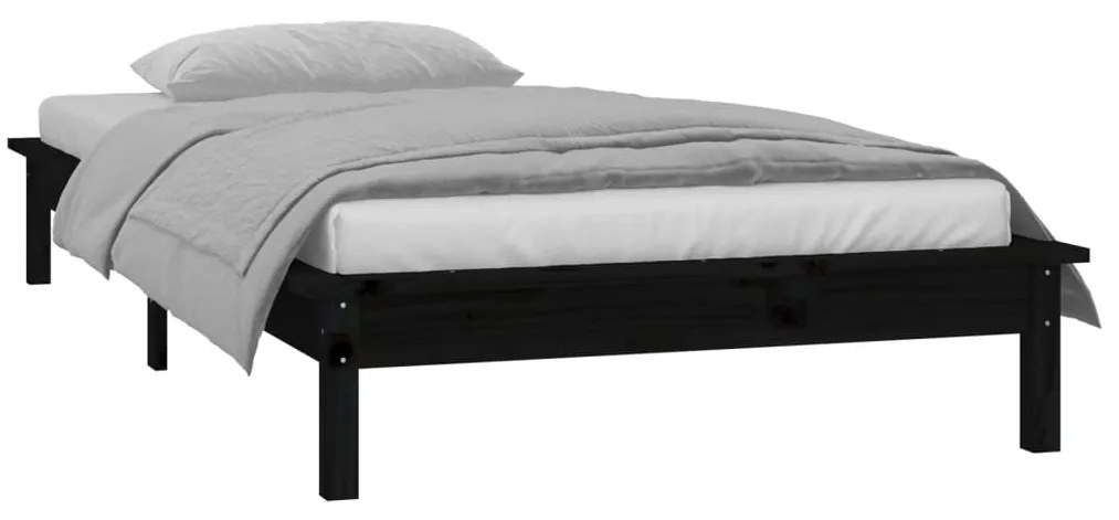 Estrutura cama c/ LED solteiro 75x190 cm madeira maciça preto