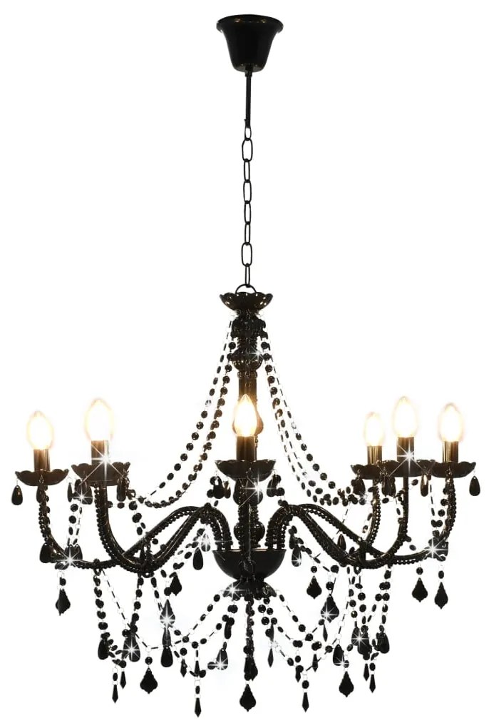 Lustre com contas lâmpadas 8 x E14 preto