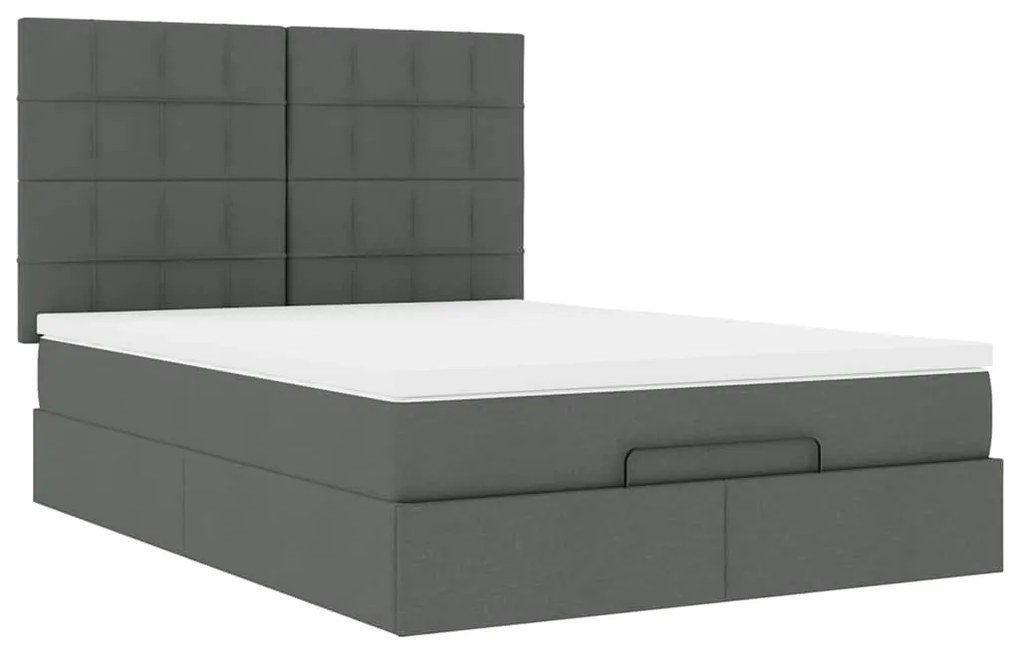 Estrutura de cama otomana com colchão 140x190cm cinzento escuro