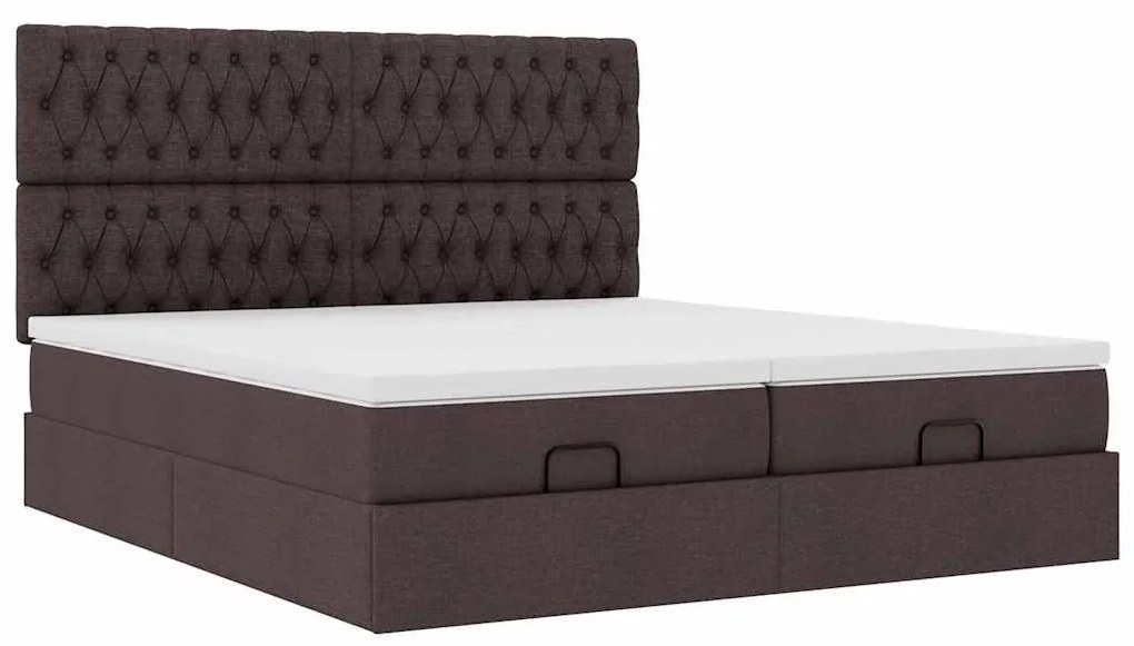 Estrutura de cama otomana com colchões tecido castanho escuro