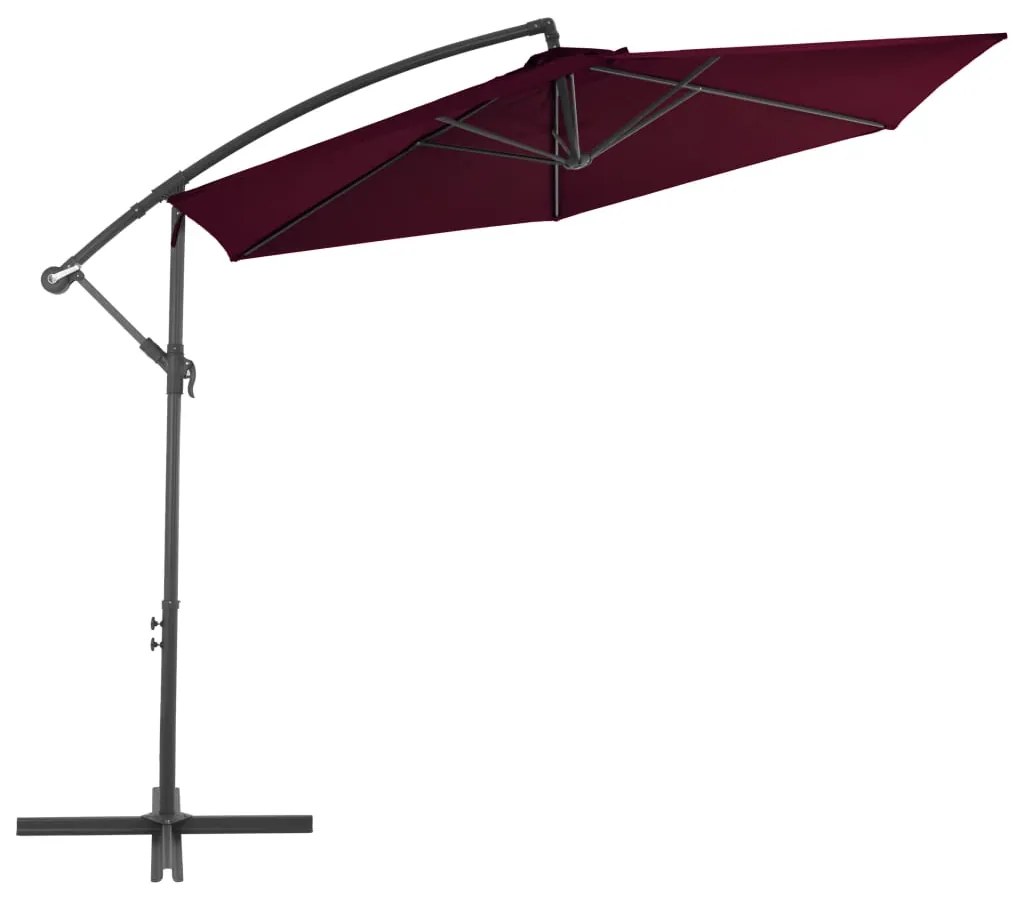 Guarda-sol de jardim cantilever c/ poste alumínio 300 cm bordô