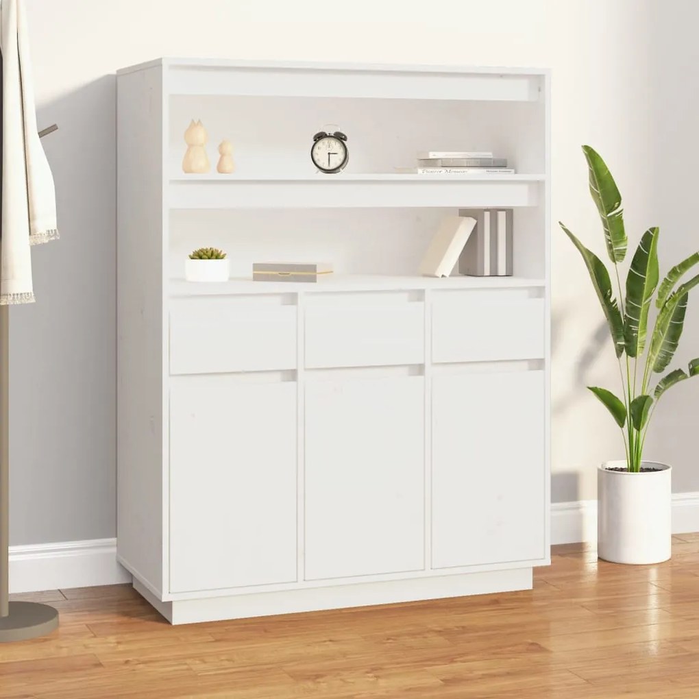 vidaXL Aparador alto 89x40x116,5 cm madeira de pinho maciça branco