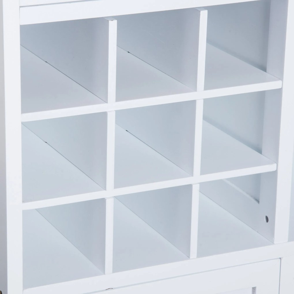 HOMCOM Carrinho de Cozinha Auxiliar com Rodas Carrinho de Cozinha com 2 Gavetas Suporte para 9 Garrafas Suporte para Taças Prateleira Aberta e Armário 76x40x88cm Branco