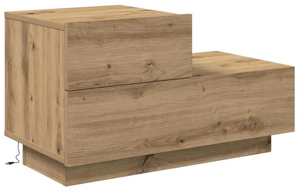 Mesa de Cabeceira vidaXL com Luzes LED Carvalho Artesanal 100x36x49 cm