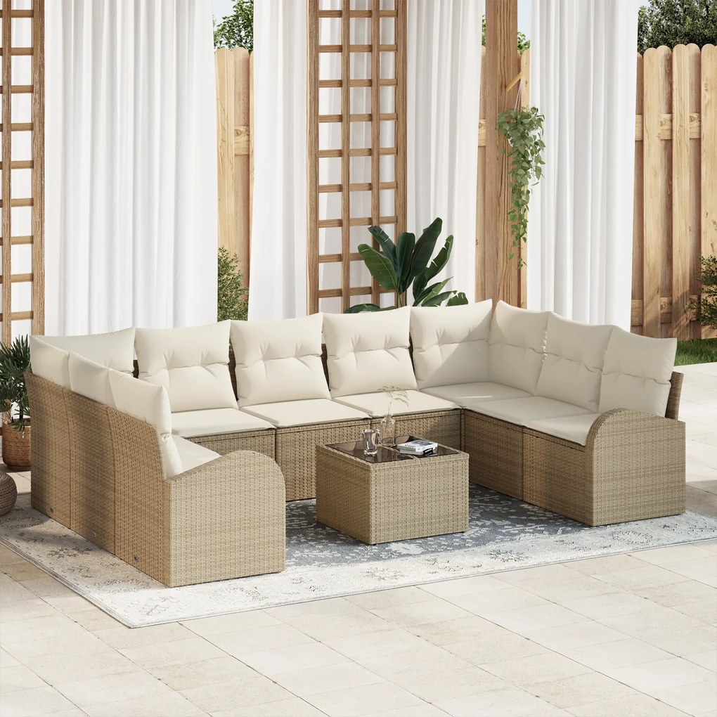 Conjunto de Sofá de Jardim vidaXL de 10 Peças com Almofadas de Rattan