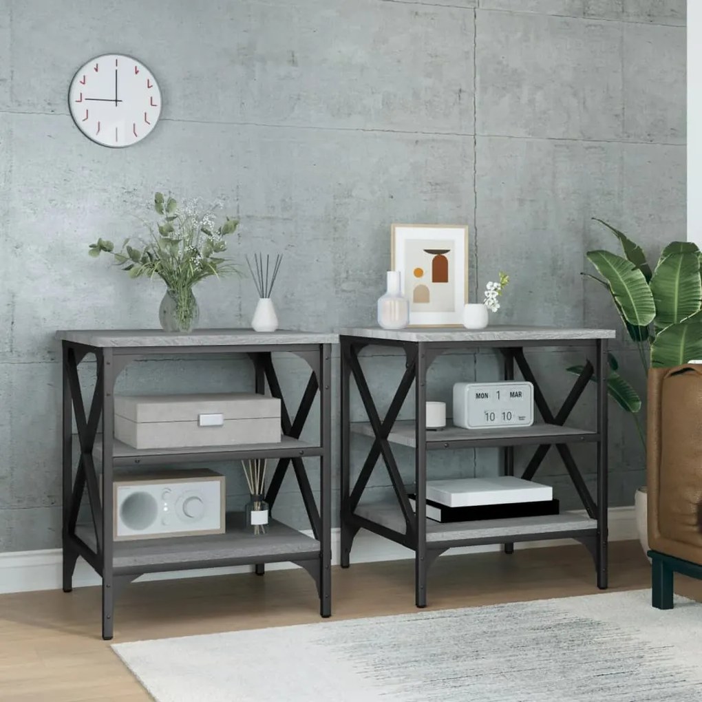 825779 vidaXL Mesas de apoio 2 pcs 40x42x50 cm derivados madeira cinza sonoma