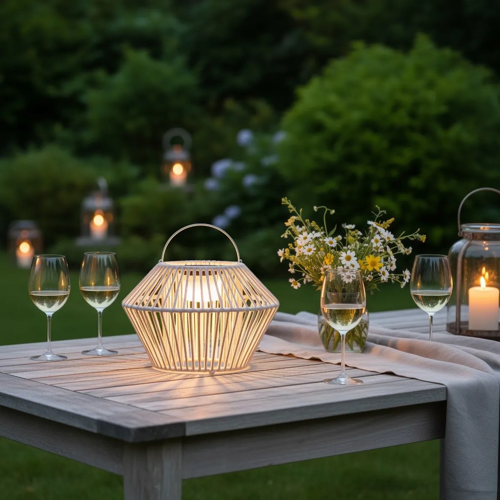 Candeeiro de mesa boémio bege com LED regulável em 3 níveis IP54 recarregável por energia solar - Duco