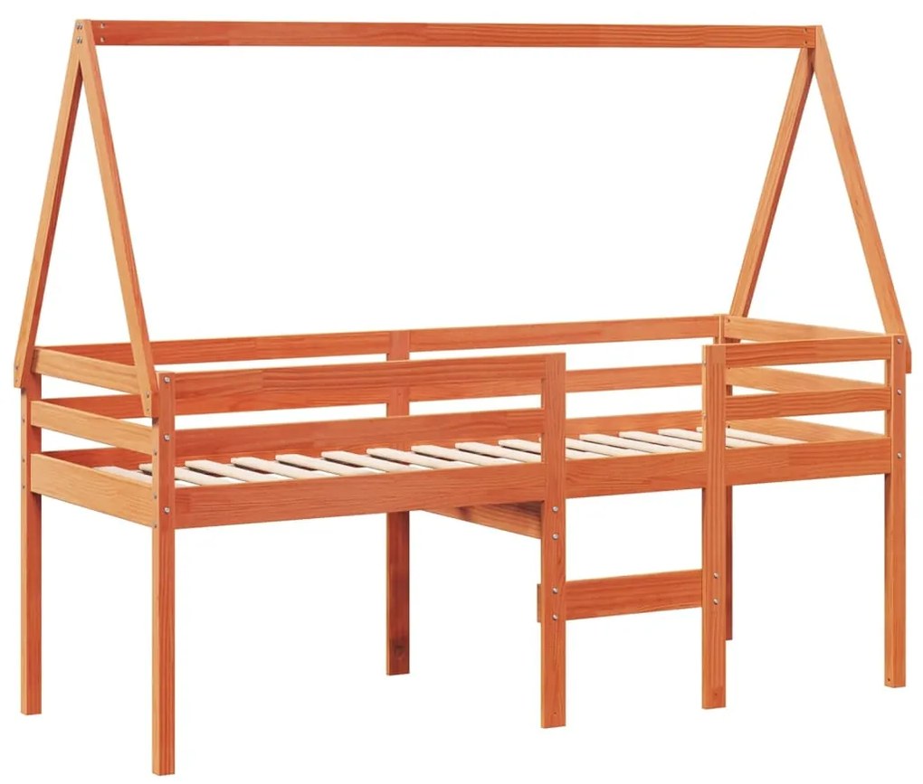 Cama alta com telhado 90x200 cm pinho maciço castanho-mel