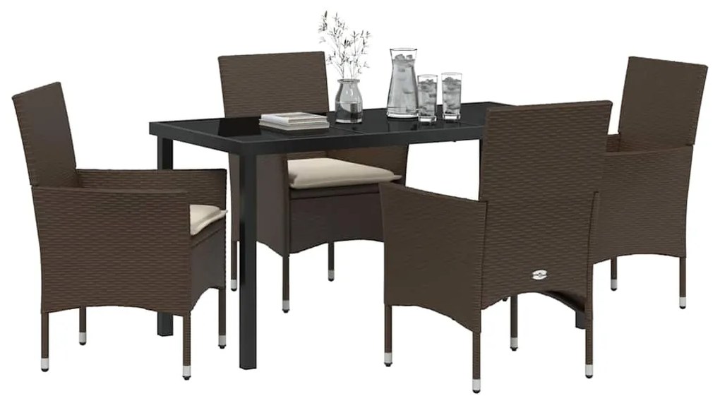 Conjunto de Jantar de Jardim 5 Peças com Almofadas de Rattan Sintético