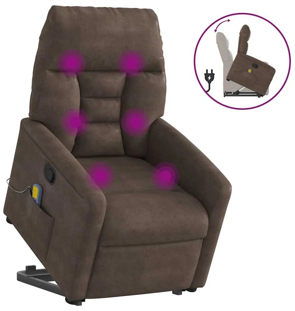 Poltrona de massagens reclinável elevatória microfibra castanho