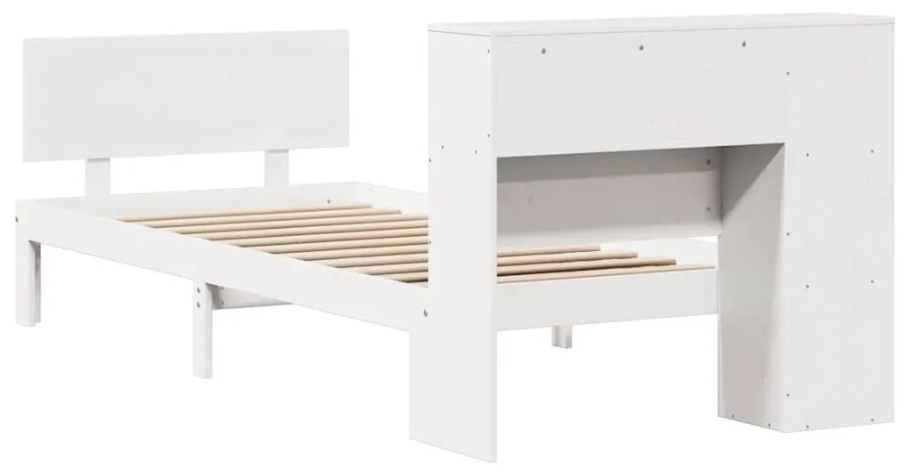 Cama com estante sem colchão 75x190 cm pinho maciço branco