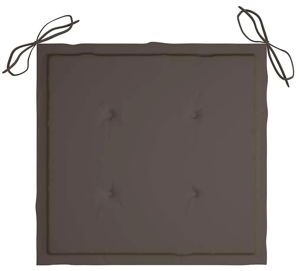 Cadeiras de jardim c/ almofadões cinza-acast. 8 pcs teca maciça