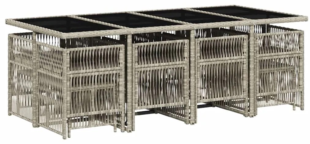 13 pcs conj. jantar jardim c/ almofadões vime PE cinzento-claro