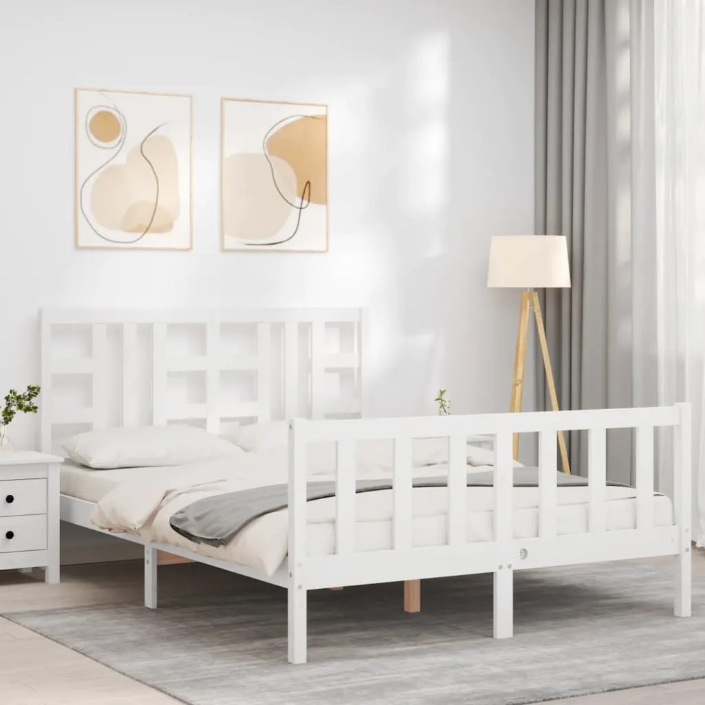 Estrutura de cama com cabeceira 140x200cm madeira maciça branco