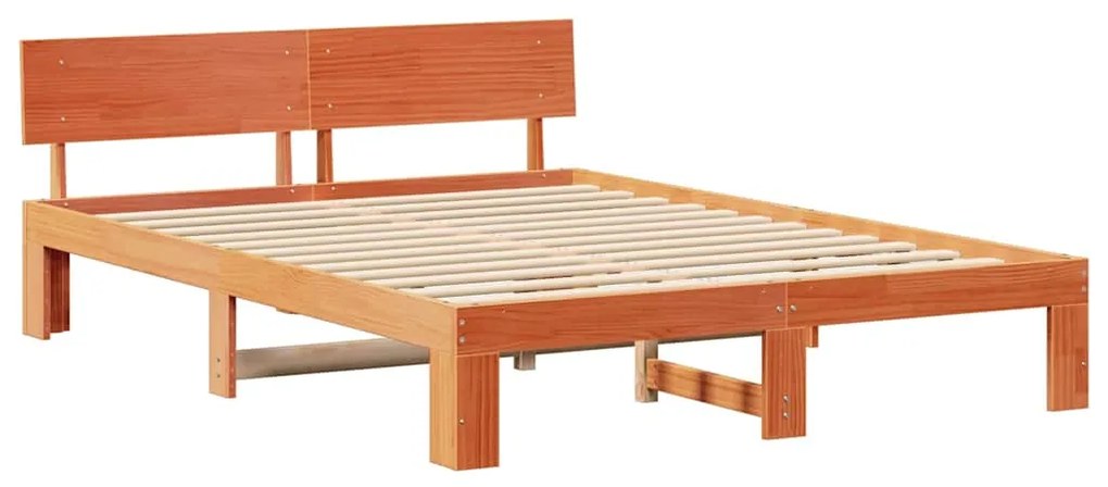 Estrado de Cama com Cabeceira Castanho 140x200 cm Madeira de Pinho Mac